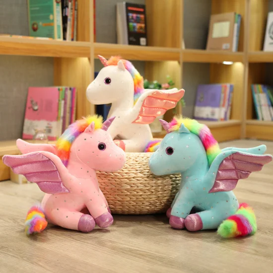 Fabricante de regalos promocionales para niños Juguete de peluche de unicornio de ángel relleno suave con alas